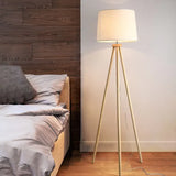 White Cylindrical Wooden Tripod Floor Lamp