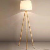 White Cylindrical Wooden Tripod Floor Lamp