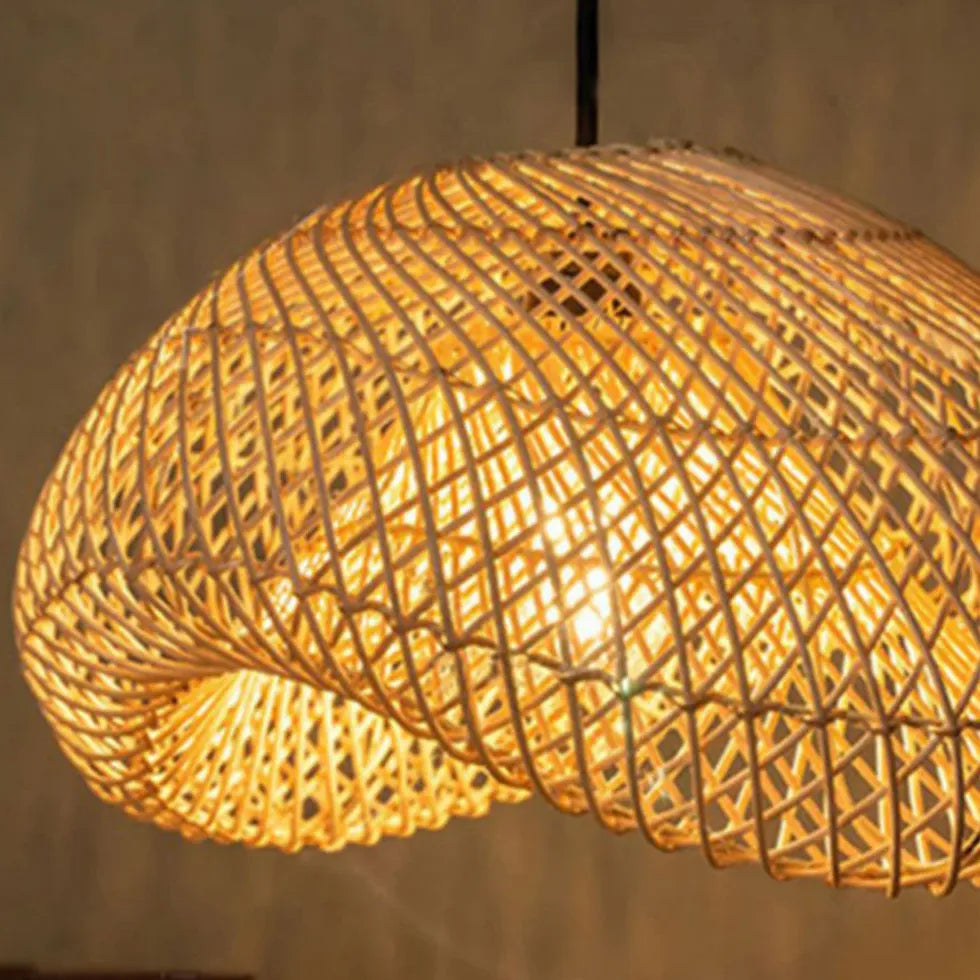 Grid Weaving Bedroom Rattan Pendant Light