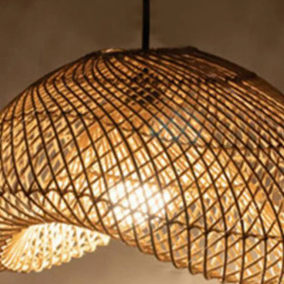 Grid Weaving Bedroom Rattan Pendant Light