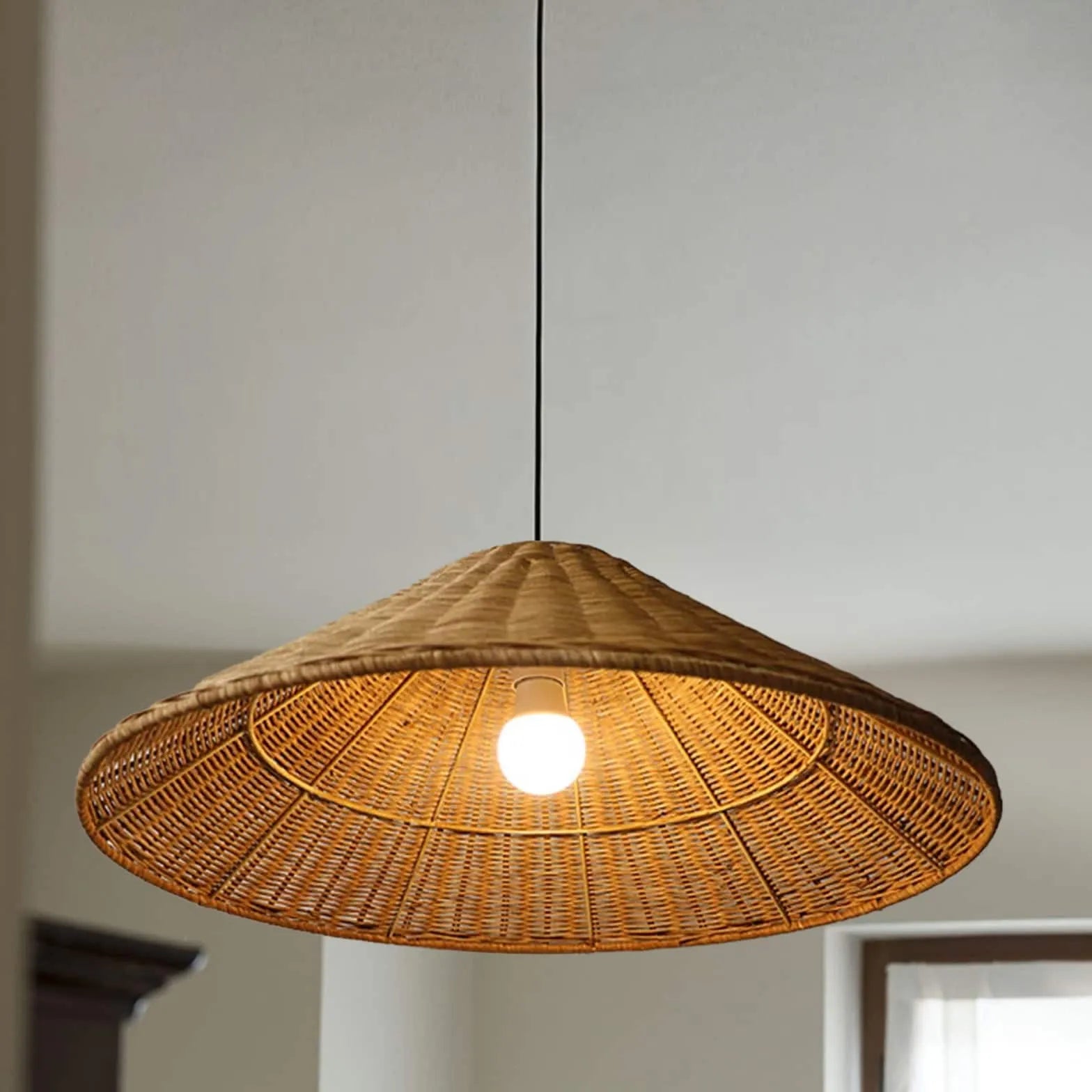 Cone Shaped Woven Rattan Kitchen Pendant Light