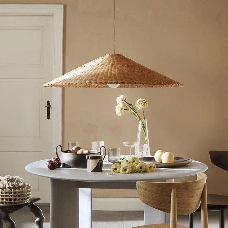 Cone Shaped Woven Rattan Kitchen Pendant Light