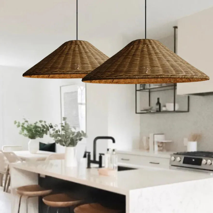 Cone Shaped Woven Rattan Kitchen Pendant Light