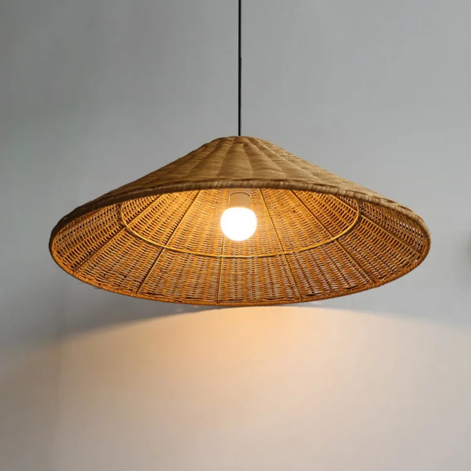 Cone Shaped Woven Rattan Kitchen Pendant Light