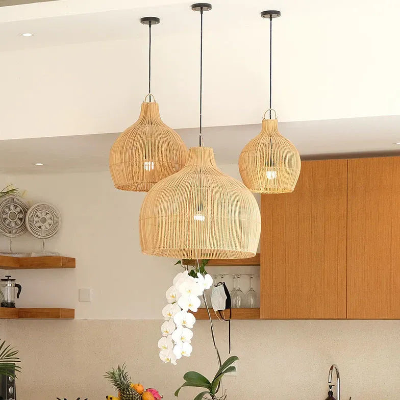 Woven Rattan Semi-Spherical Living Pendant Light