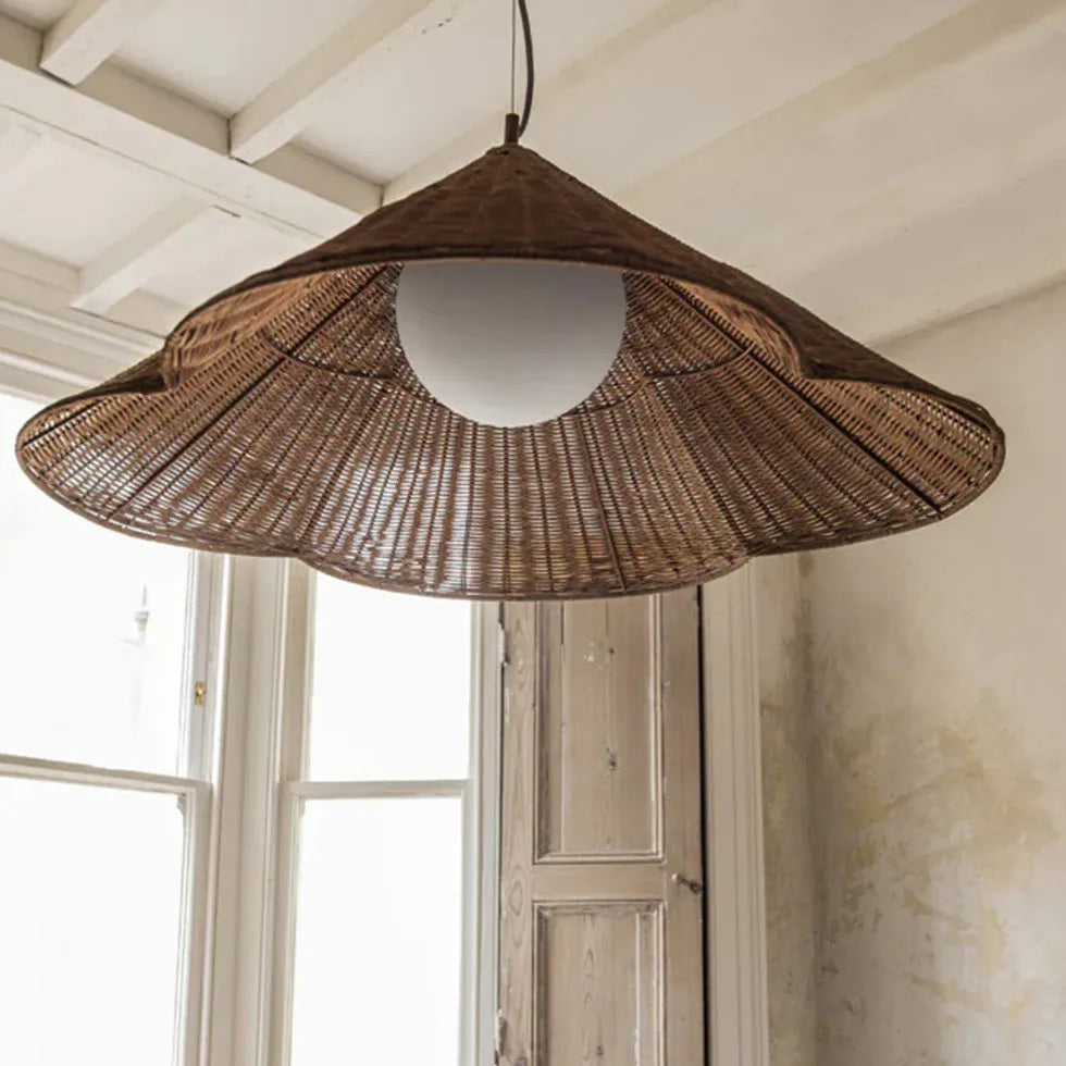 Woven Rattan Cone Shade Vintage Pendant Light