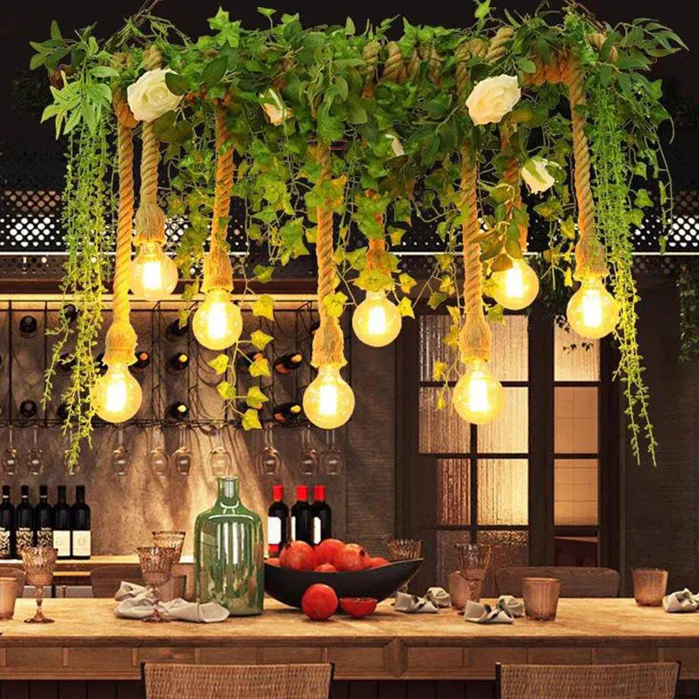 Hanging Plant & Exposed Bulb Decorative Pendant Light