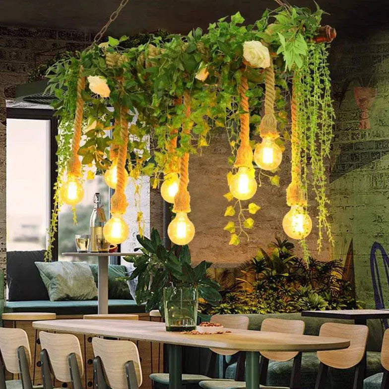 Hanging Plant & Exposed Bulb Decorative Pendant Light