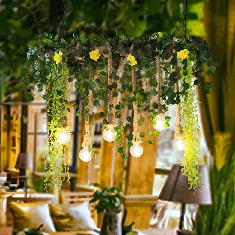 Hanging Plant & Exposed Bulb Decorative Pendant Light