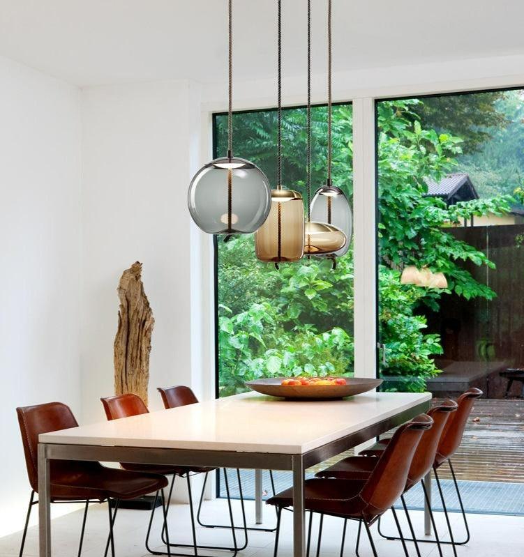 Post Modern Jute Rope Multi Light Glass Pendant