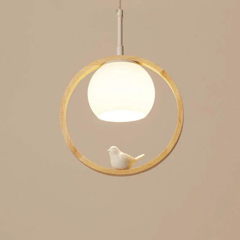 Round Bird Kitchen Wooden Pendant Light