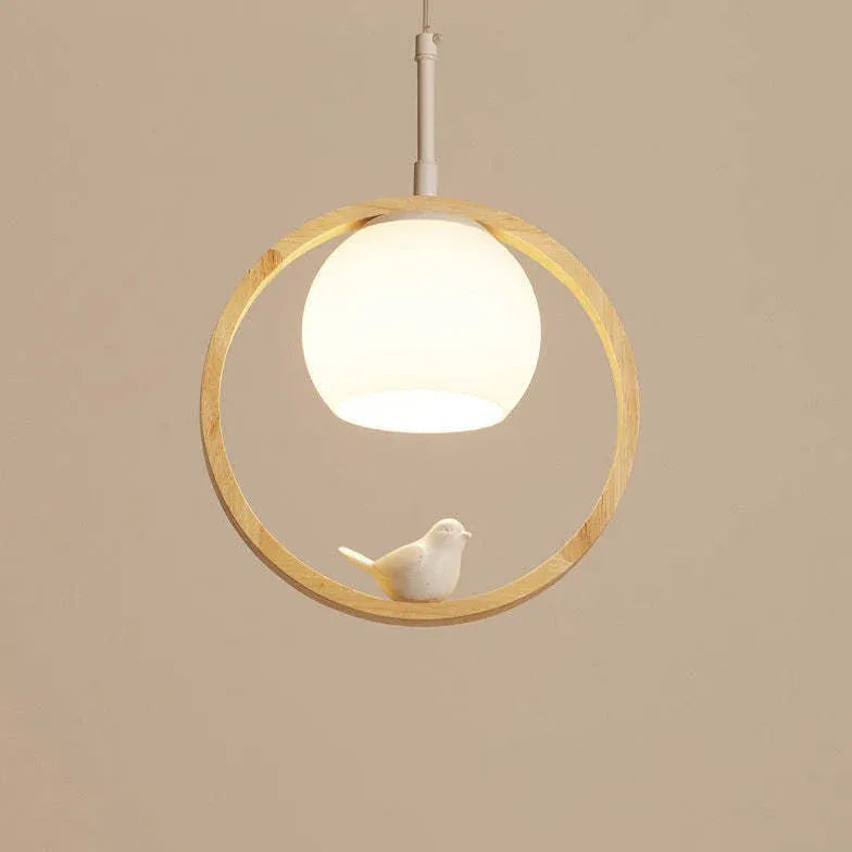 Round Bird Kitchen Wooden Pendant Light