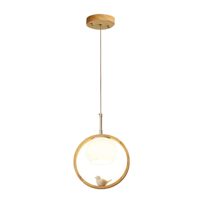 Round Bird Kitchen Wooden Pendant Light