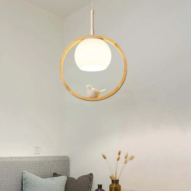 Round Bird Kitchen Wooden Pendant Light