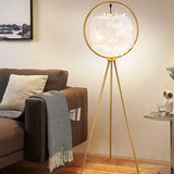 Black Circular Feather Tripod Floor Lamp