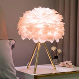 Feather Decorated Art Tripod Table Lamp