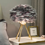 Feather Decorated Art Tripod Table Lamp