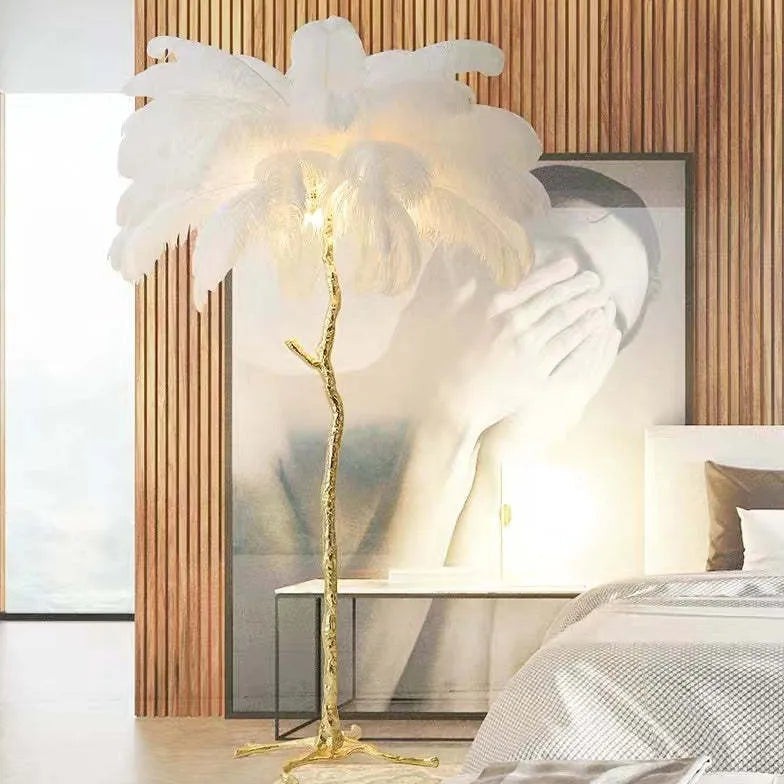 White Feather Tree Design Table Lamp