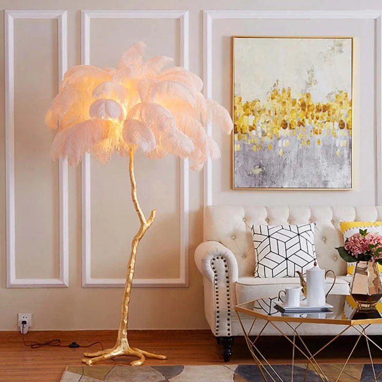 White Feather Tree Design Table Lamp