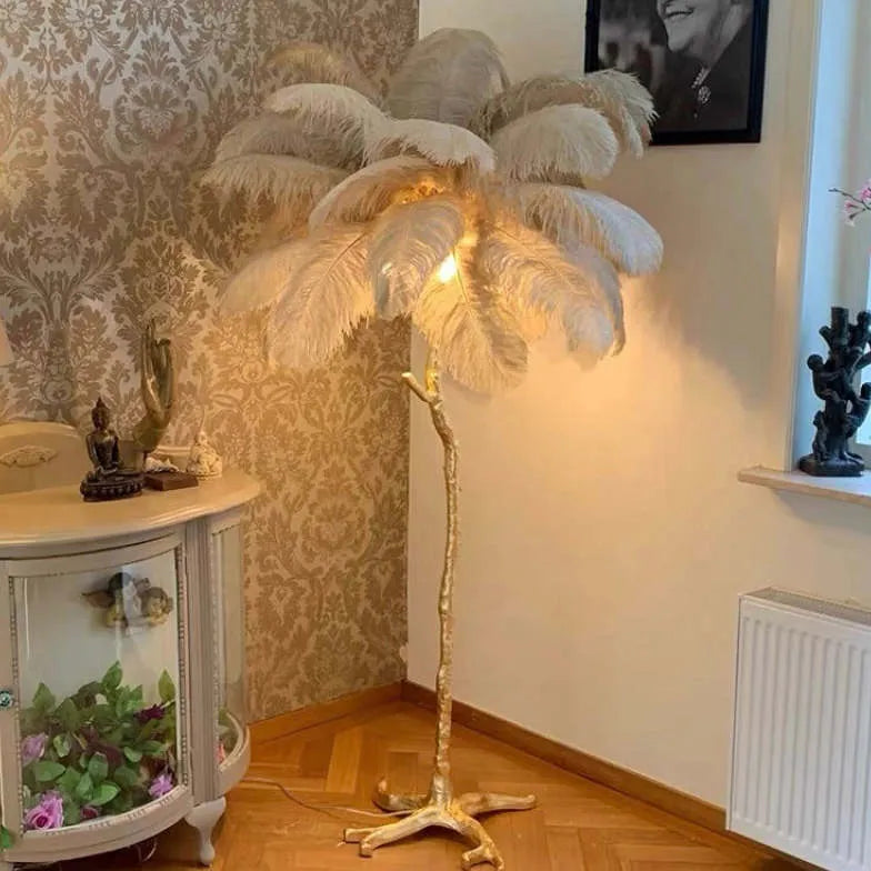 White Feather Tree Design Table Lamp