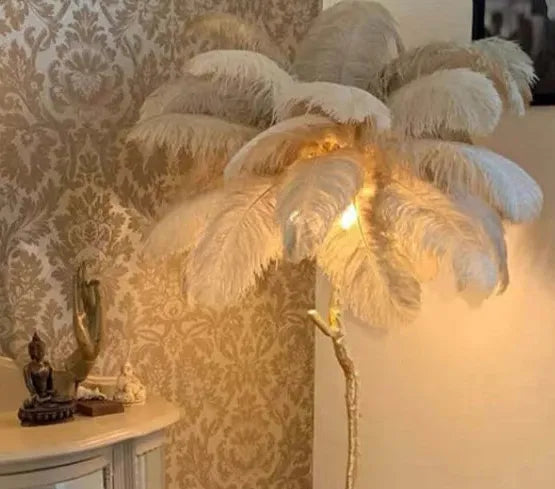 White Feather Tree Design Table Lamp