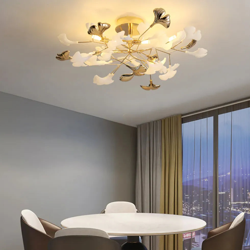 Ginkgo Leaf Gold Modern Flush Ceiling Lights