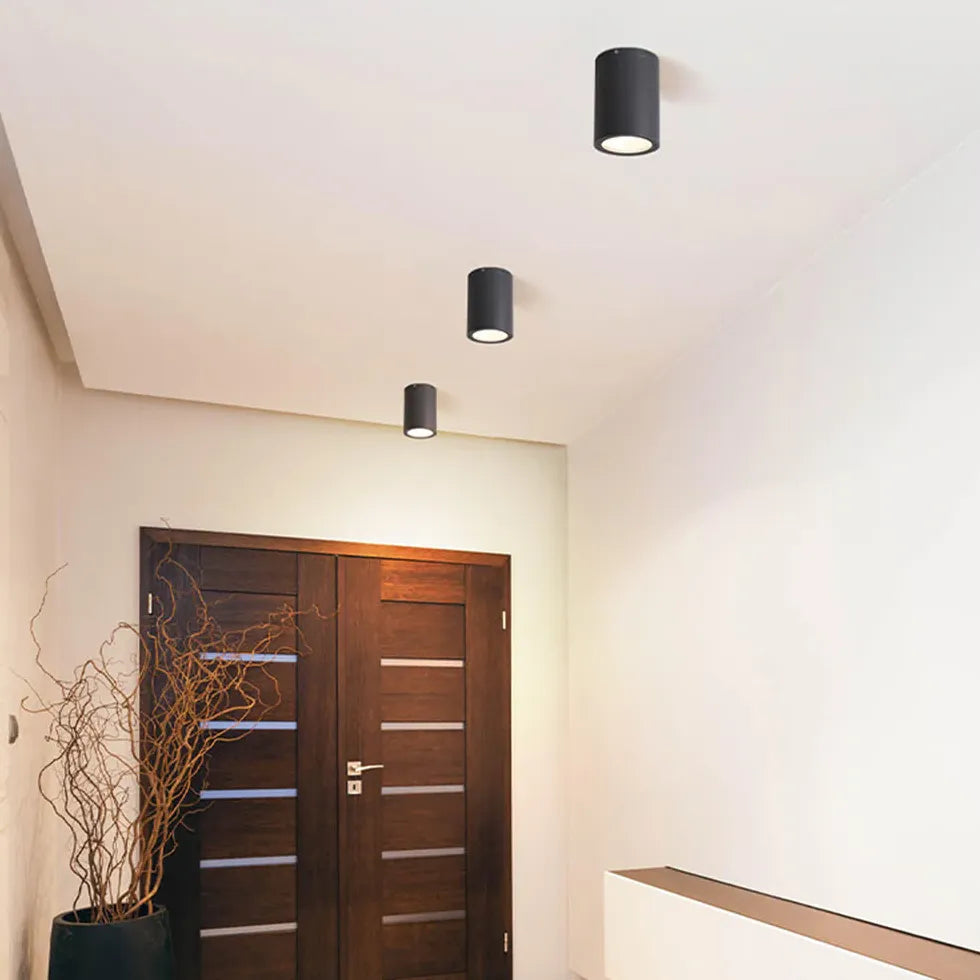 Black Cylindrical Porch Flush Outdoor Lights