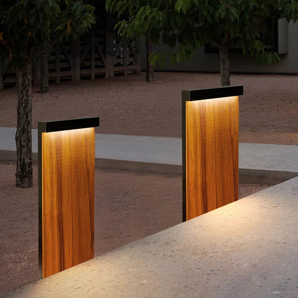 Wood Finish Rectangular Bollard Lights