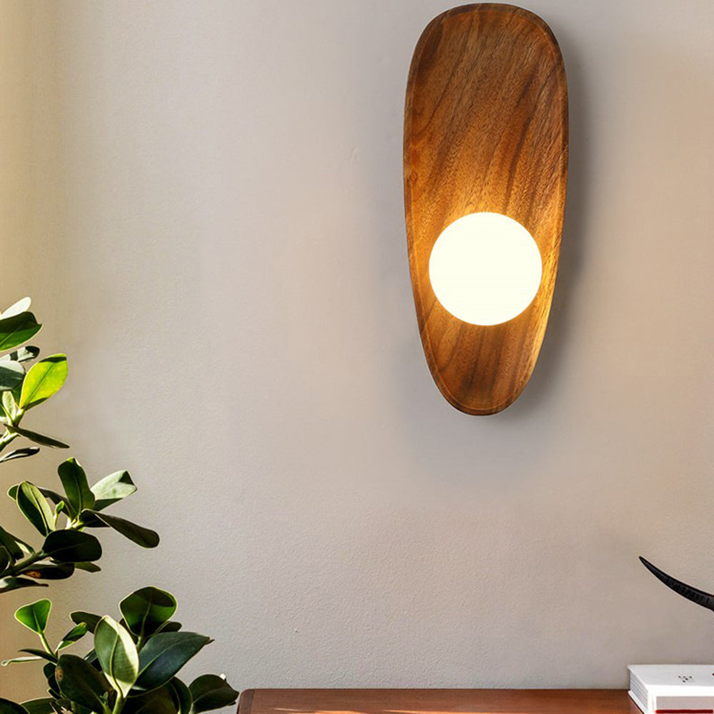 Oval Disc Solid Wood Wall Lamp