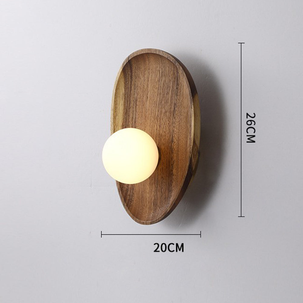 Oval Disc Solid Wood Wall Lamp