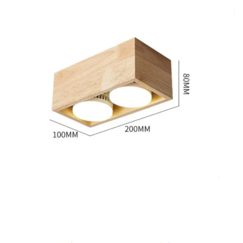 Square Double Lights Wooden Flush Ceiling Lights