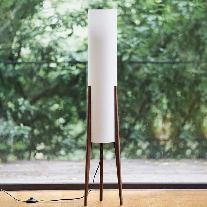 Cylindrical Floor Lamp with Wooden Stand