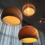 Hemispherical Spiral Wooden Pendant Light