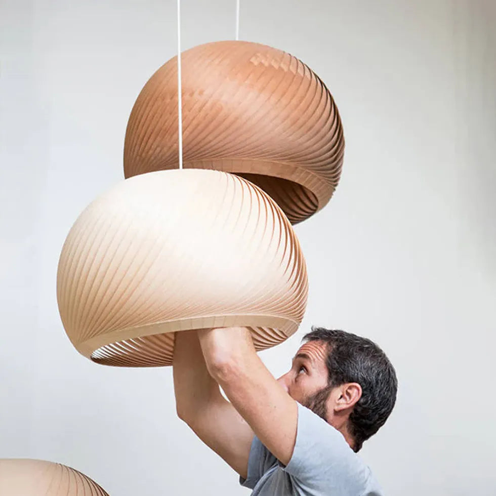 Hemispherical Spiral Wooden Pendant Light