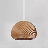 Hemispherical Spiral Wooden Pendant Light