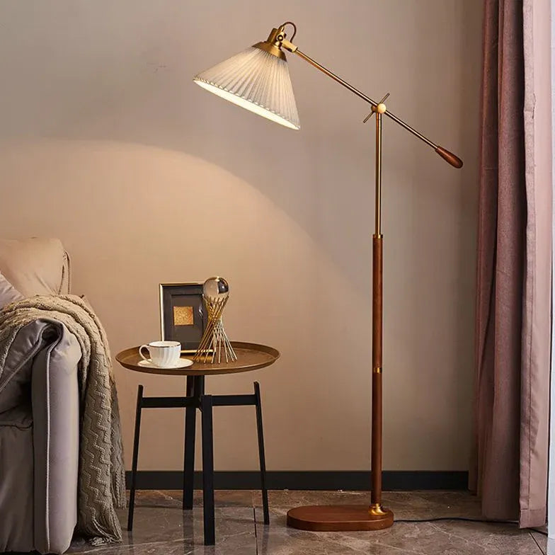 Pleated Cone-Shaped Vintage Adjustable Floor Lamp