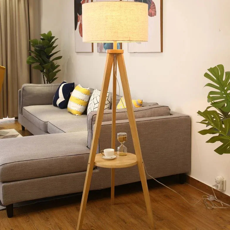 Cylindrical Beige Tripod Floor Lamp