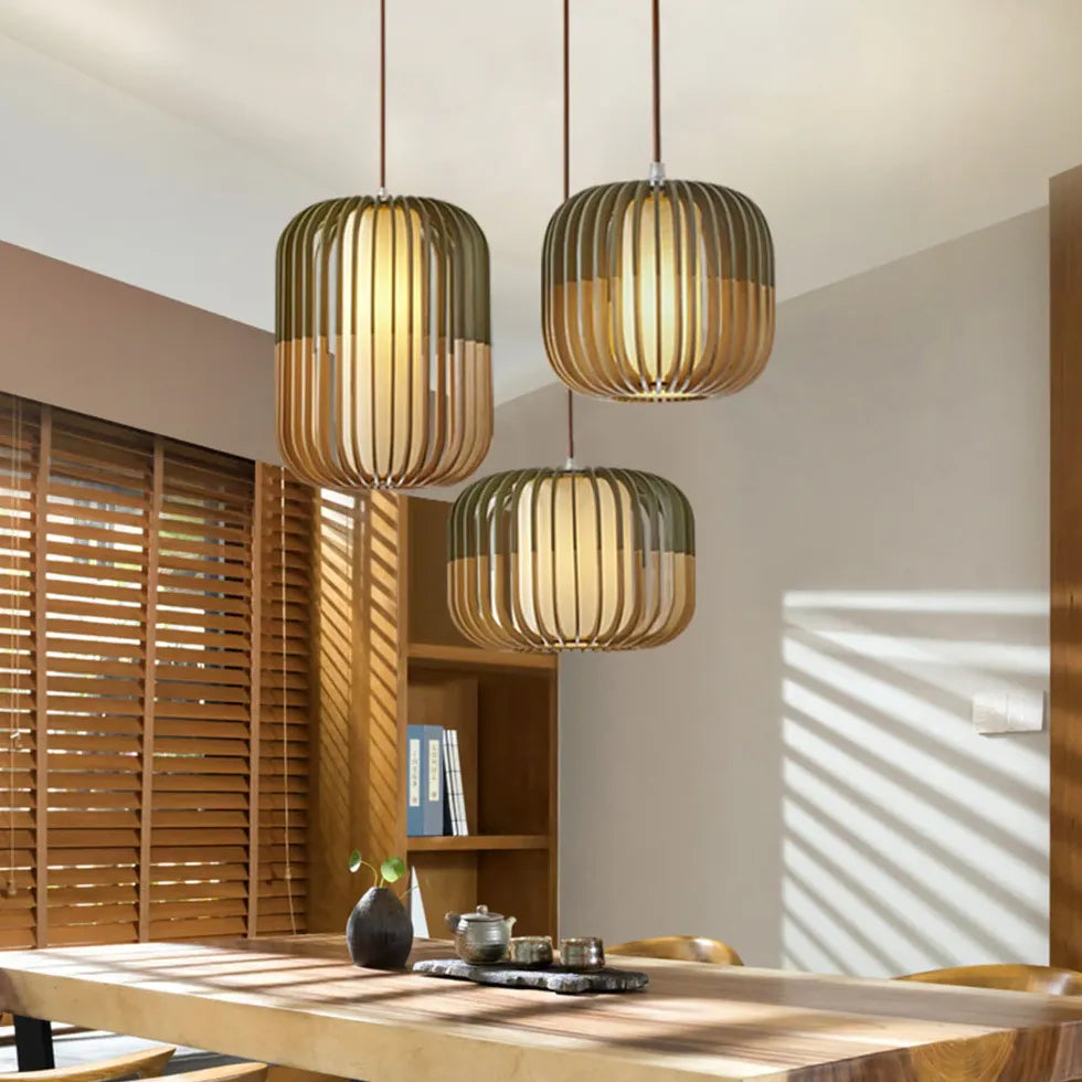 Hollow Green Kitchen Wooden Pendant Light