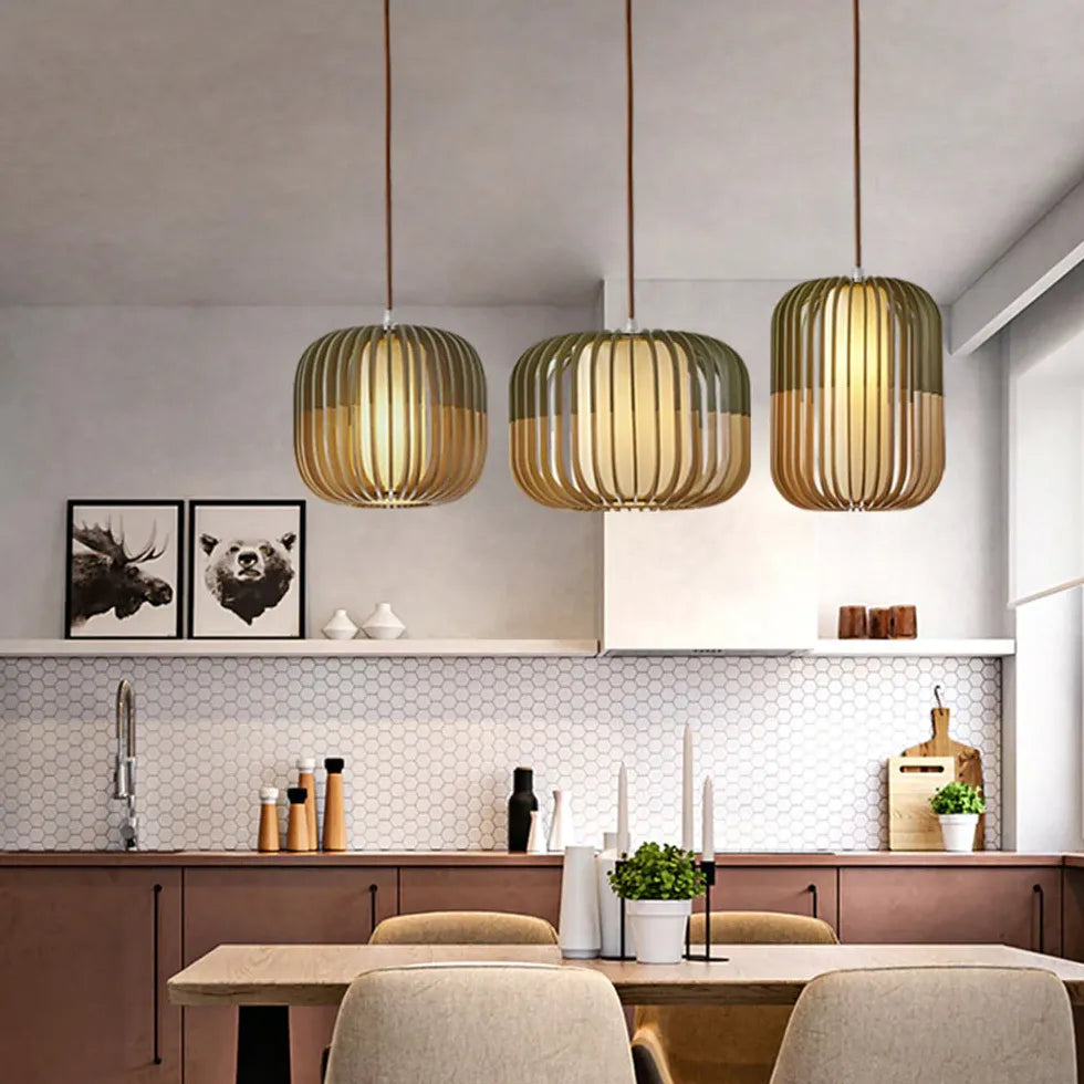 Hollow Green Kitchen Wooden Pendant Light