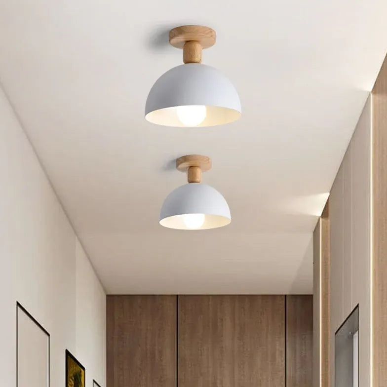 Hemispherical Corridor Wooden Ceiling Light