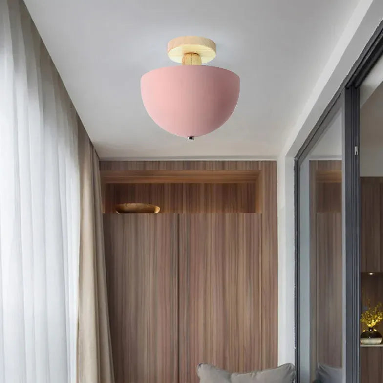 Hemispherical Corridor Wooden Ceiling Light