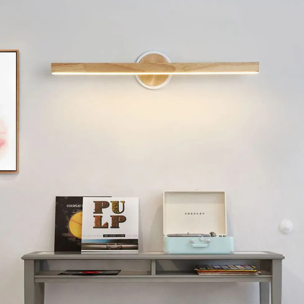 Rubber Wood Linear LED Mirror Lights