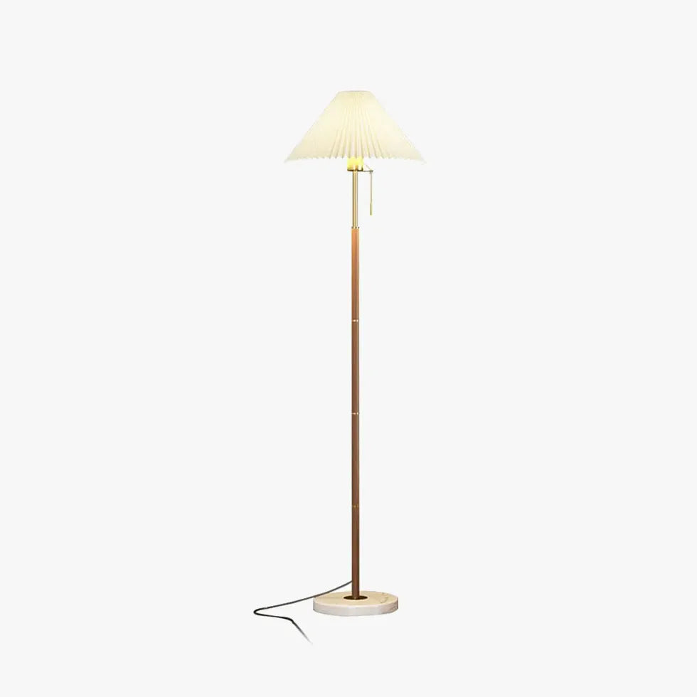 White Pleated Cone-Shaped Long Pole Floor Lamp