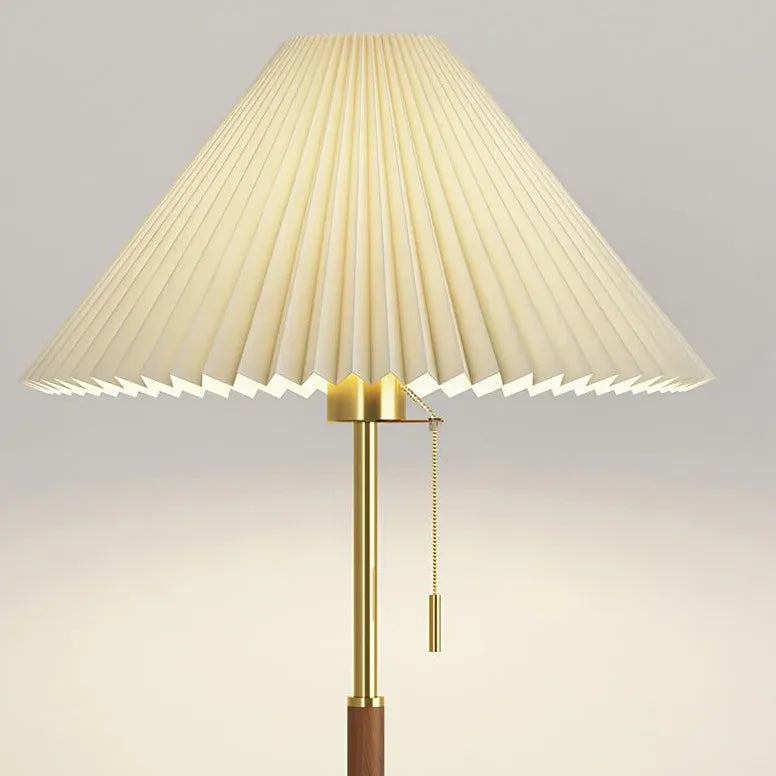 White Pleated Cone-Shaped Long Pole Floor Lamp