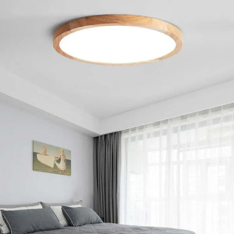 Natural Bedroom Wooden Flush Ceiling Lights