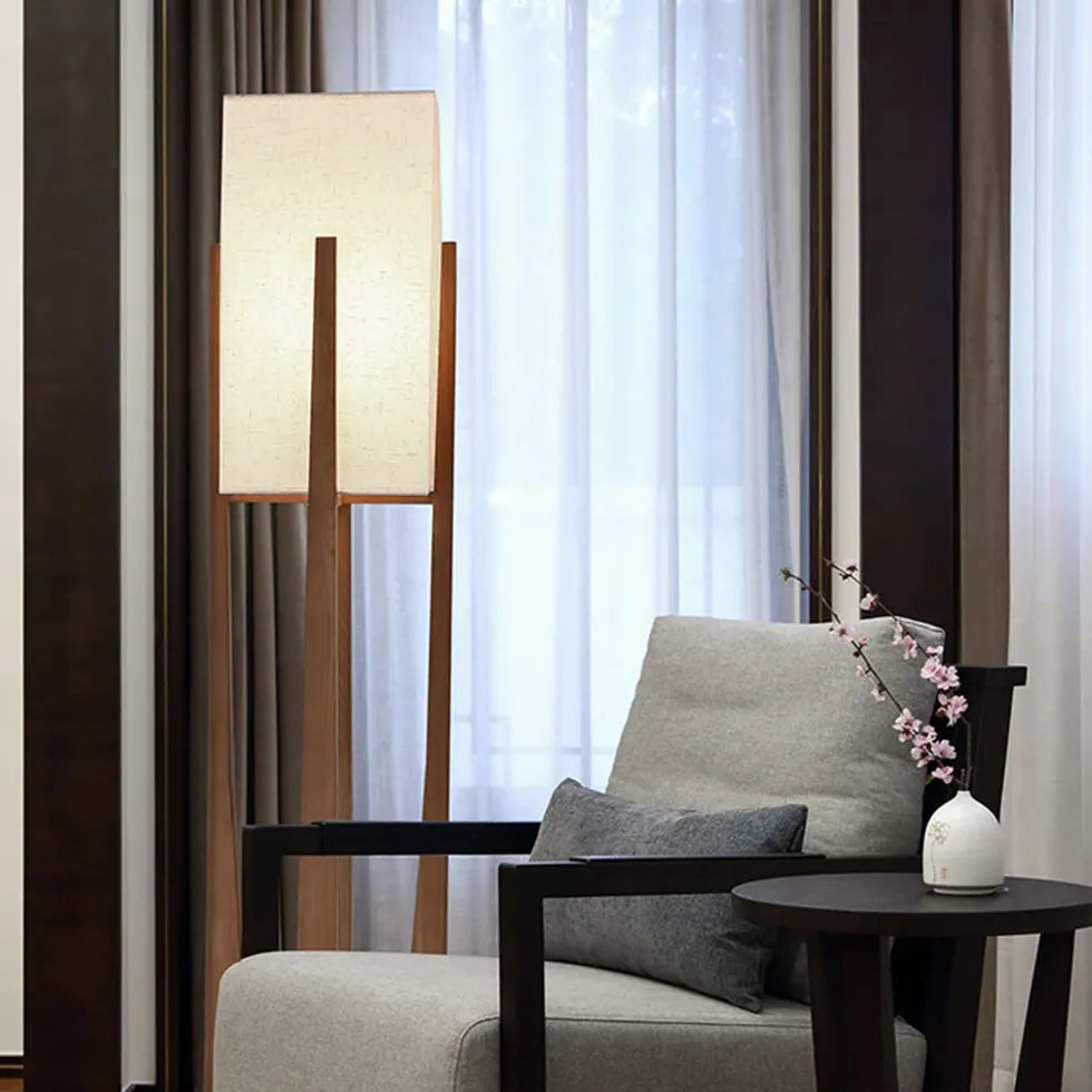 Wooden Frame Square Modern Floor Lamp