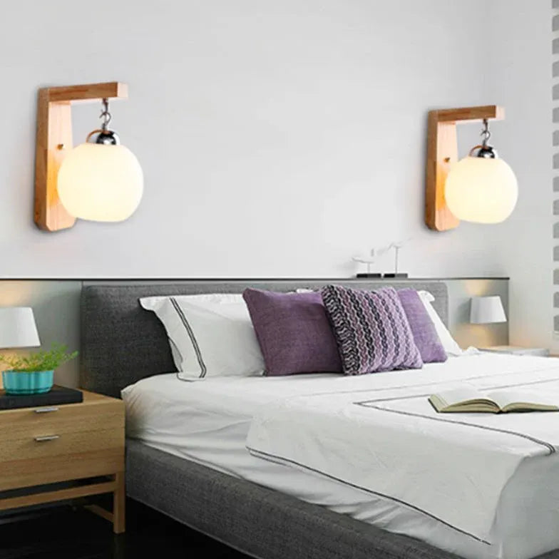 Nordic Minimalist Wooden Glass Modern Wall Lights