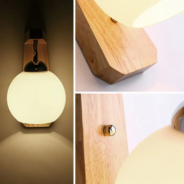 Nordic Minimalist Wooden Glass Modern Wall Lights