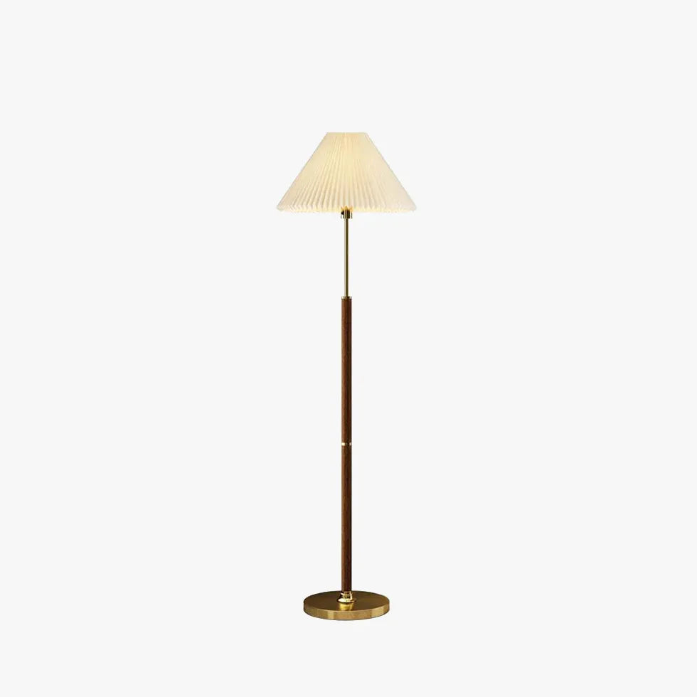 Cone-Shaped Vintage Floor Lamp with Wooden Pole