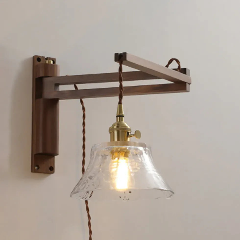 Walnut Glass Vintage Plug in Wall Lights